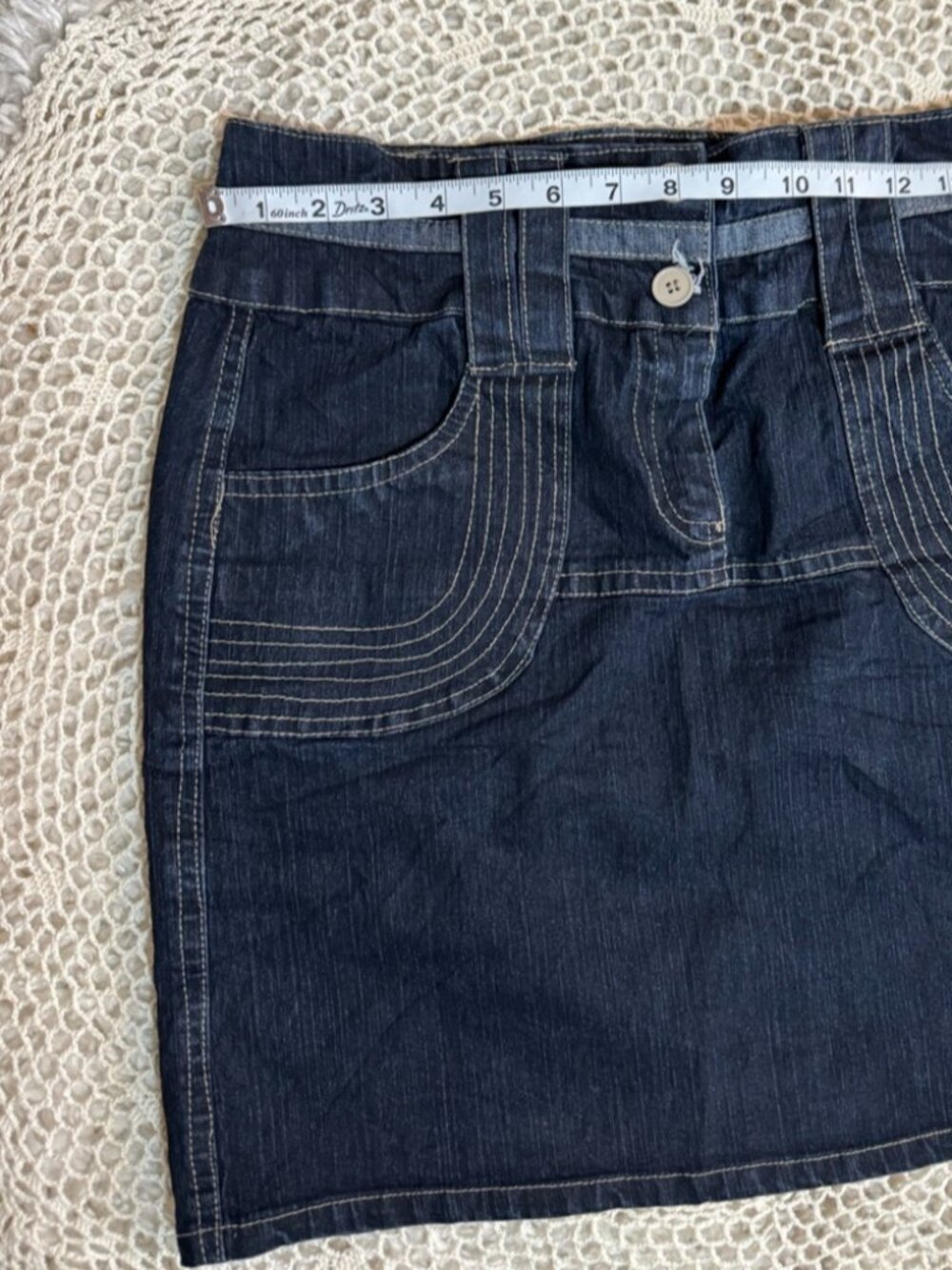Y2K Dark Blue Denim High Waist Mini Skirt - Women's Classic Style | Size 14 - Picture 4 of 5